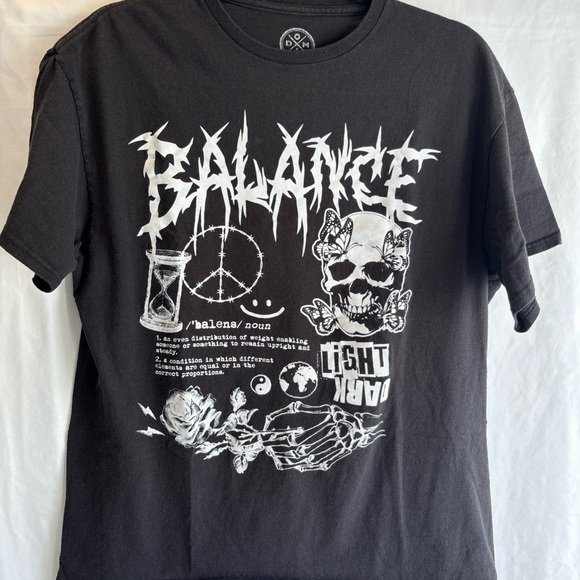 Balance Skull  T Shirt Mens Large Black Dark Light - Picture 1 of 5